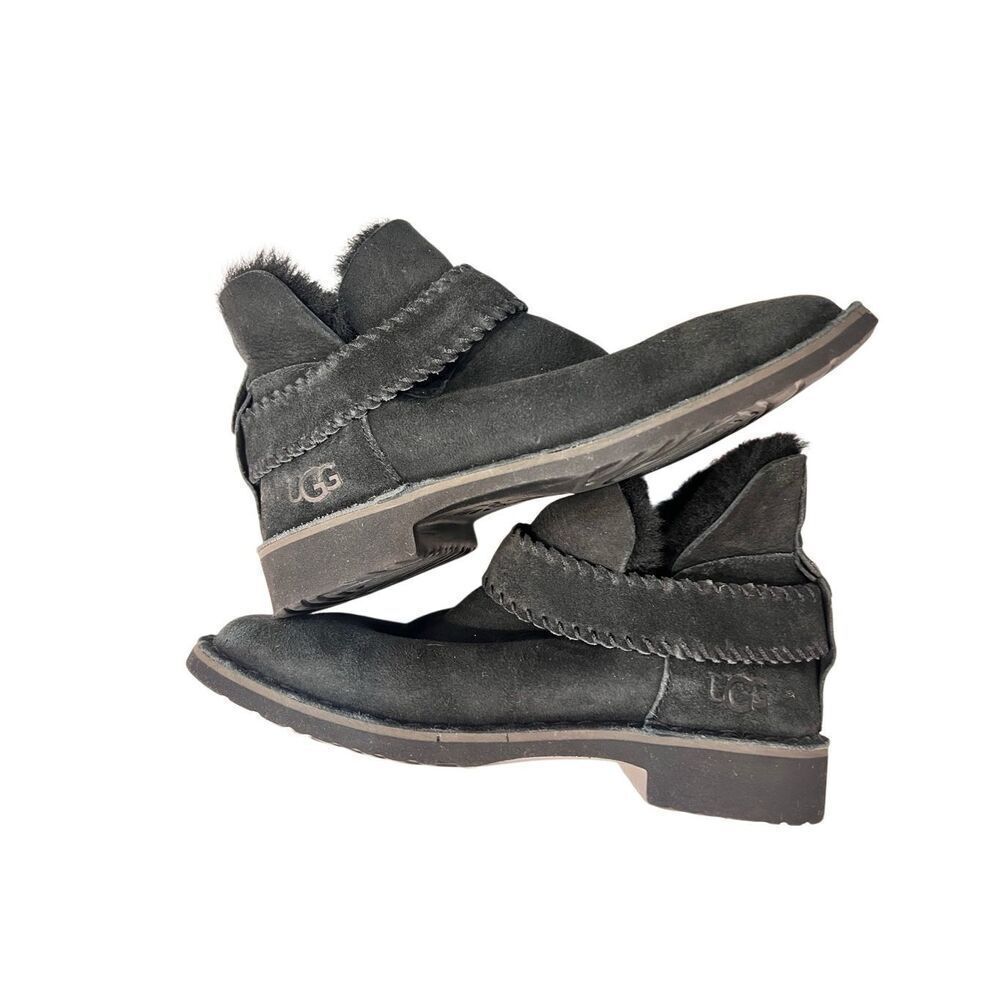 UGG Women's Suede Sheepskin McKay Plush Lining Slip-on Ankle Boots Black Sz 6.5